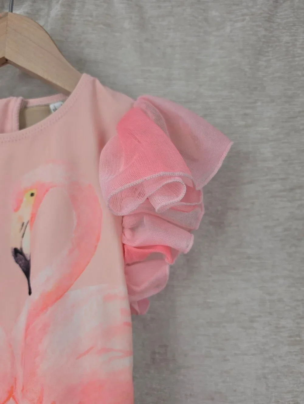 Shade Critters Pink Flamingo One Piece Swimsuit Tulle Ruffle Sleeve Girls 4T